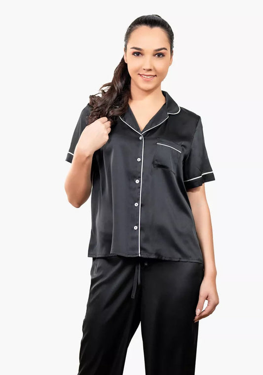 Women's Classic Satin Silk Short-Sleeve Pajama Set