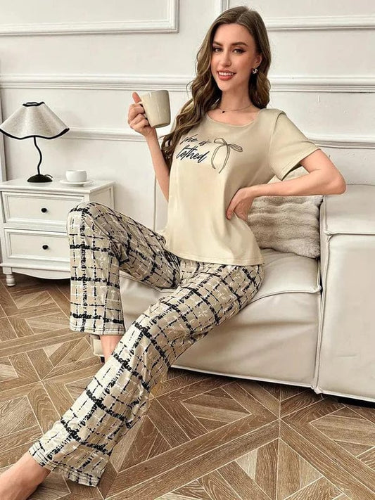 Women's "She is Loved" Graphic & Textured Plaid Pajama Set