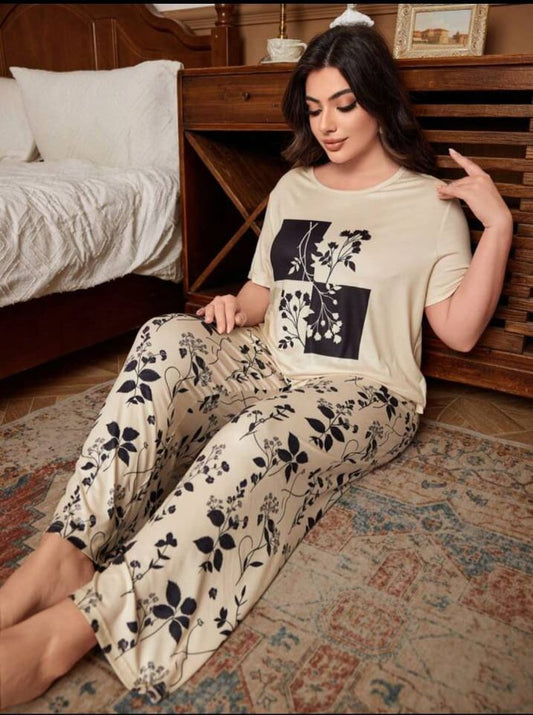Women's Plus Size Elegant Botanical Silhouette Pajama Set