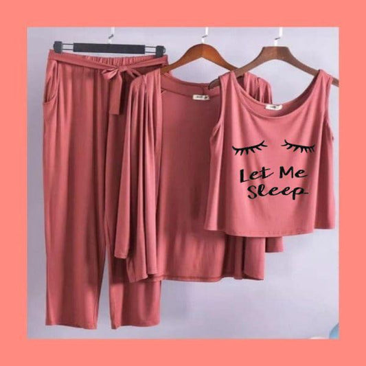Women's 3-Piece Black Pajama Set - "Let Me Sleep" Graphic