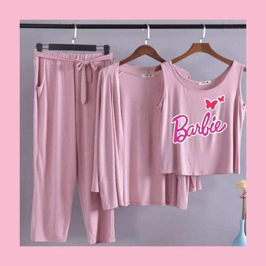 Stylish 3-Piece Dusty Rose "Barbie" Pajama Set