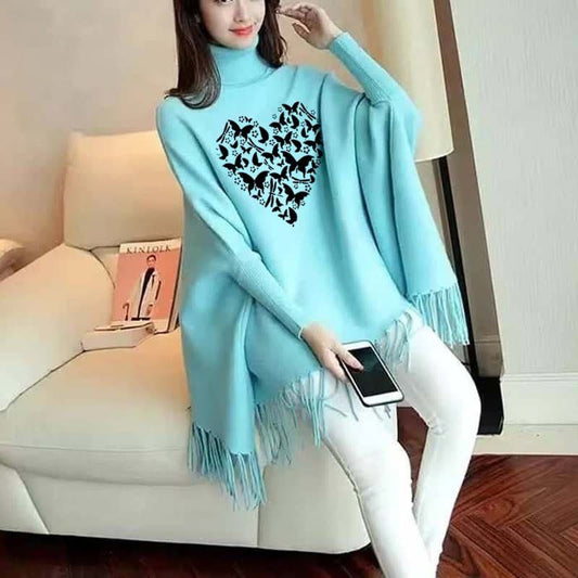 Butterflies Heart Printed Poncho For Women