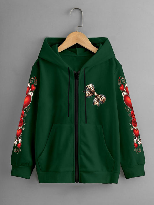 GIRLS PRINTED ZIPPER HOODIE