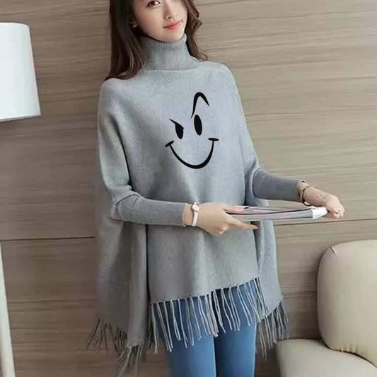 Smile Printed Poncho For Women
