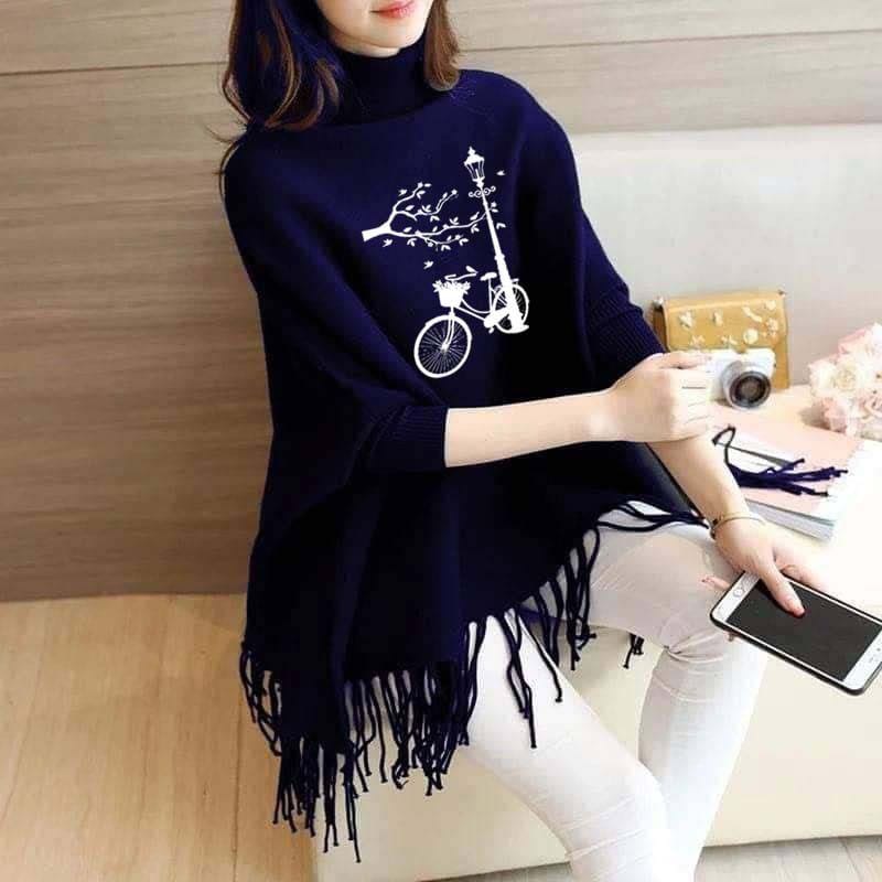 Bicycle Printed Poncho For Women