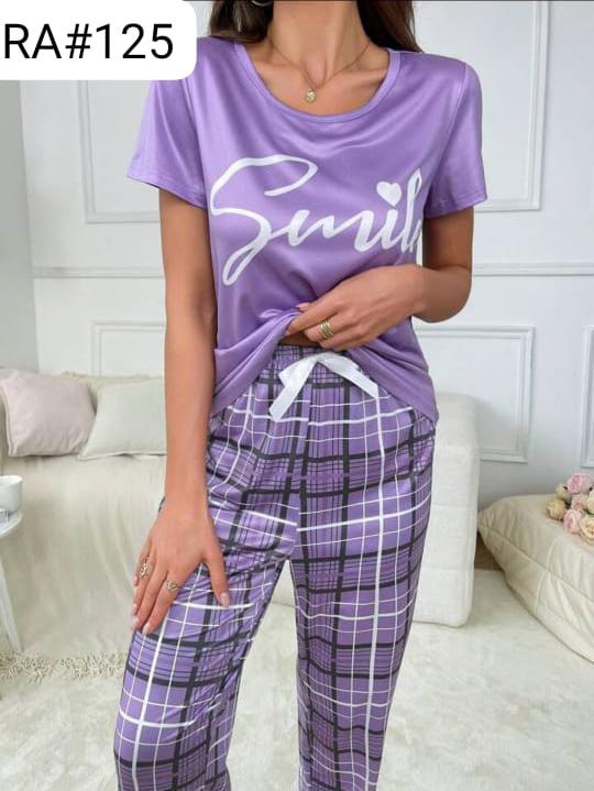 Women's "Smile" Graphic Tee & Purple Plaid Pajama Set