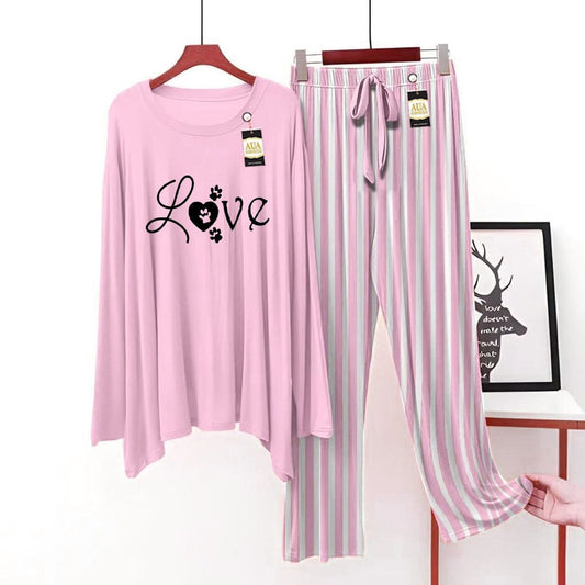 Paw Print "Love" Graphic Loungewear with Striped Pants