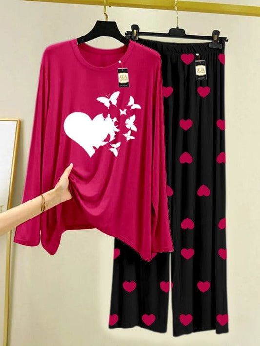 Chic Heart & Butterflies Magenta Night Dress for Girls