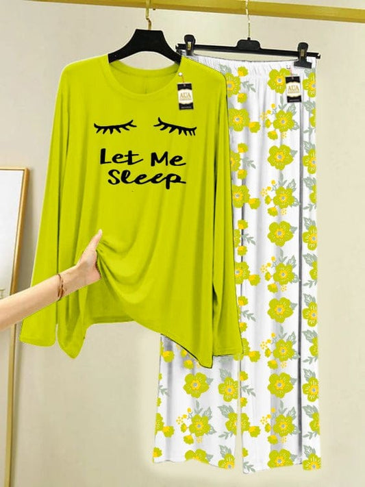 "Lime Floral 'Let Me Sleep' Night Suit"