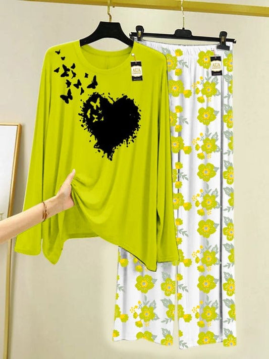 "Lime Butterfly Heart Floral Pajama Set"