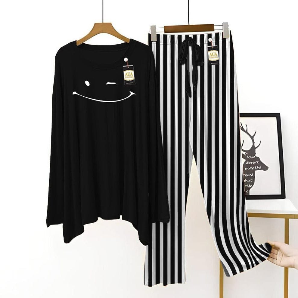 Winking Smiley Striped Night Suit"