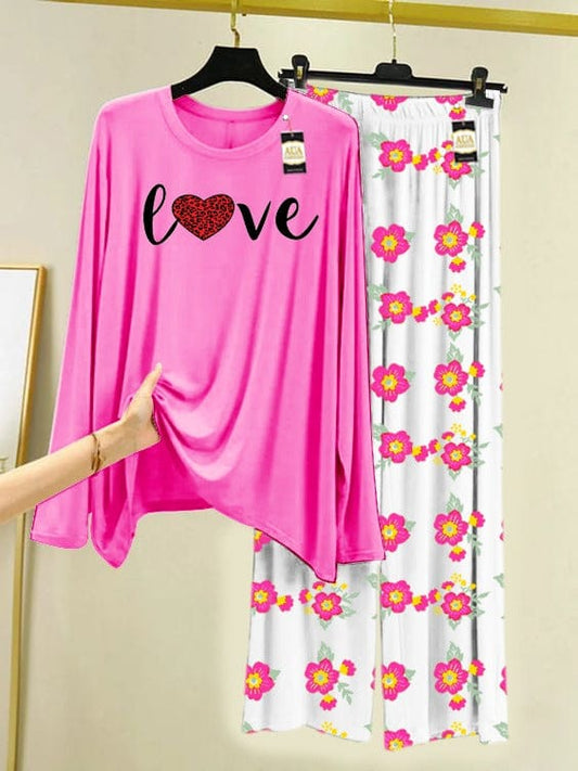 "Sparkle Heart Floral Pajama Set"