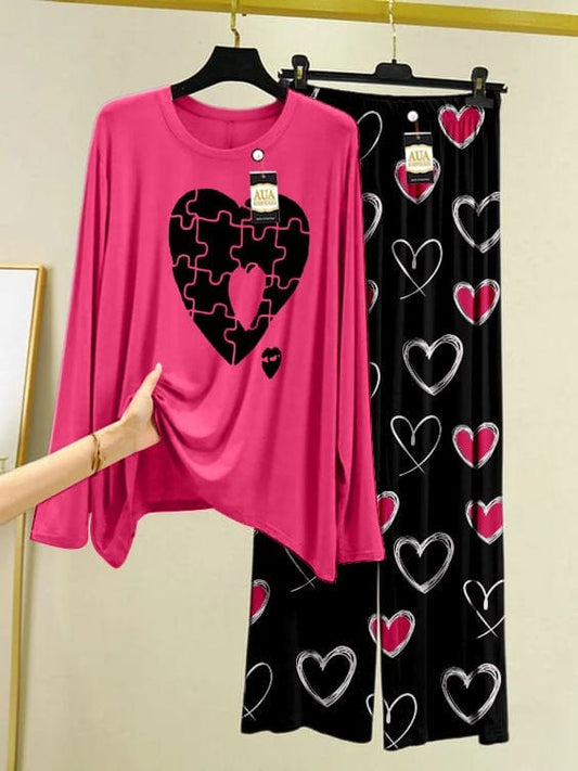 Jigsaw Puzzle Heart Graphic Pajama Set