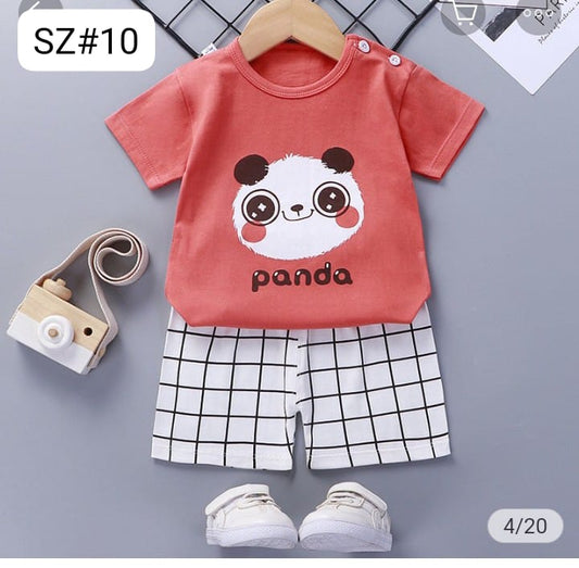 Toddler Unisex Cute Panda T-Shirt & Checkered Shorts Set