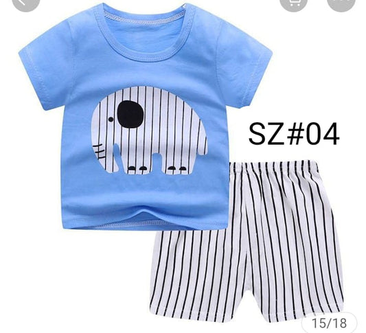 Toddler Baby Striped Elephant T-Shirt & Shorts Set - Blue