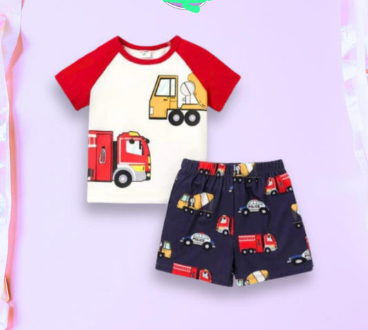 Toddler Boys' Construction & Fire Truck T-Shirt and Shorts Set