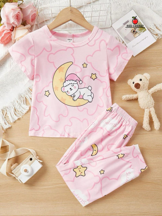 Girls' Sweet Dreams Sleeping Sheep & Moon Pajama Set