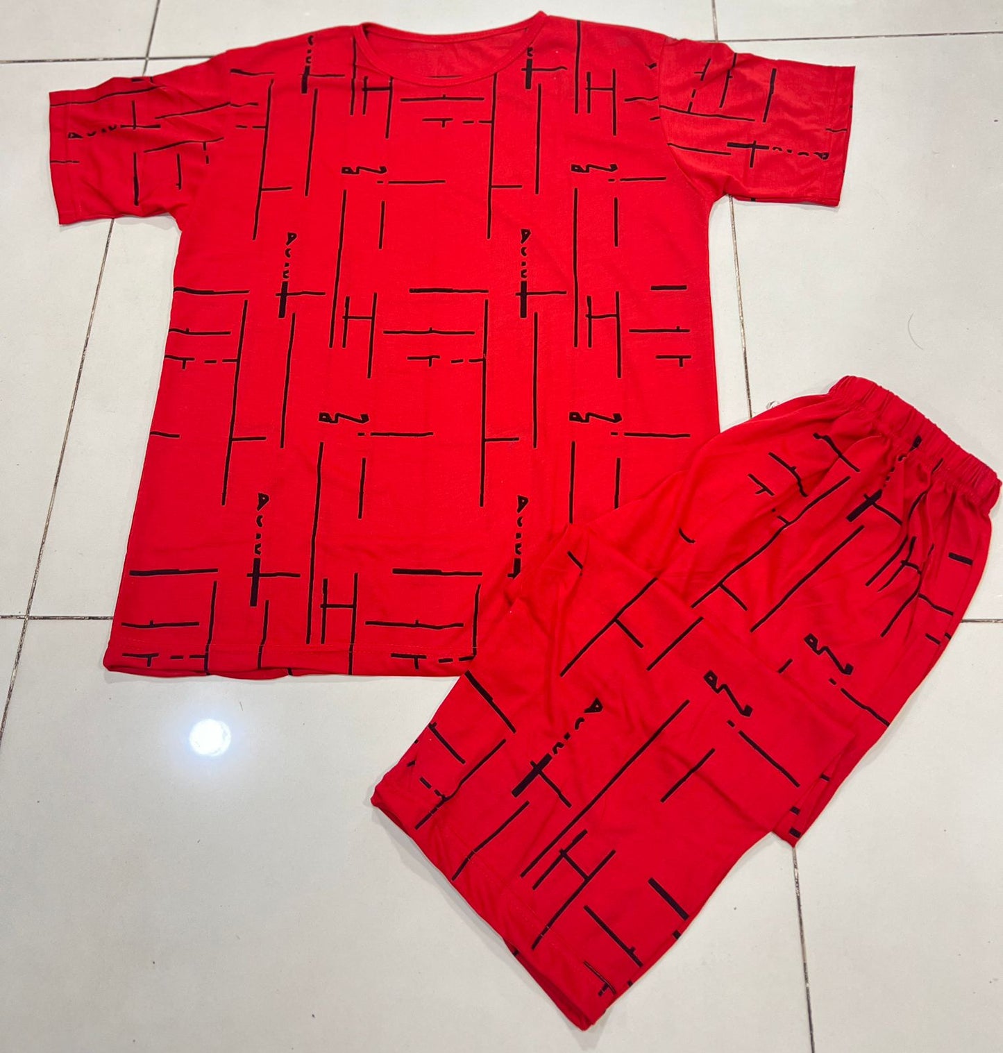 Women's Abstract Print Top & Wide-Leg Capri Pants Set