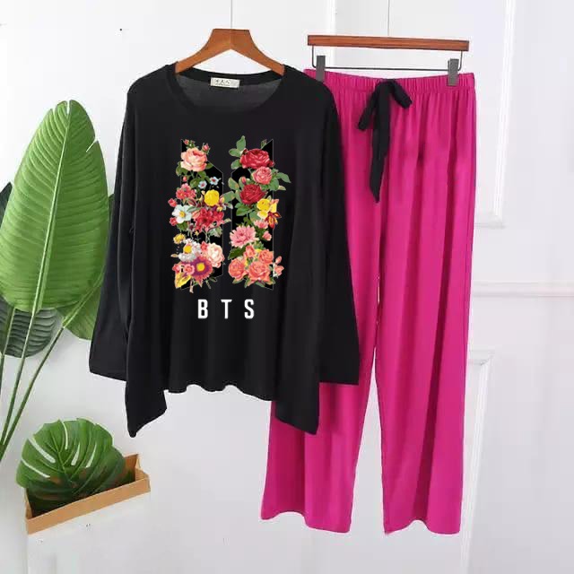 Stylish Floral BTS Logo Lounge & Sleep Set