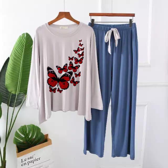 Elegant Butterfly Cascade Graphic Pajama Set