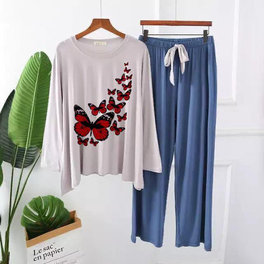 Elegant Butterfly Cascade Graphic Pajama Set