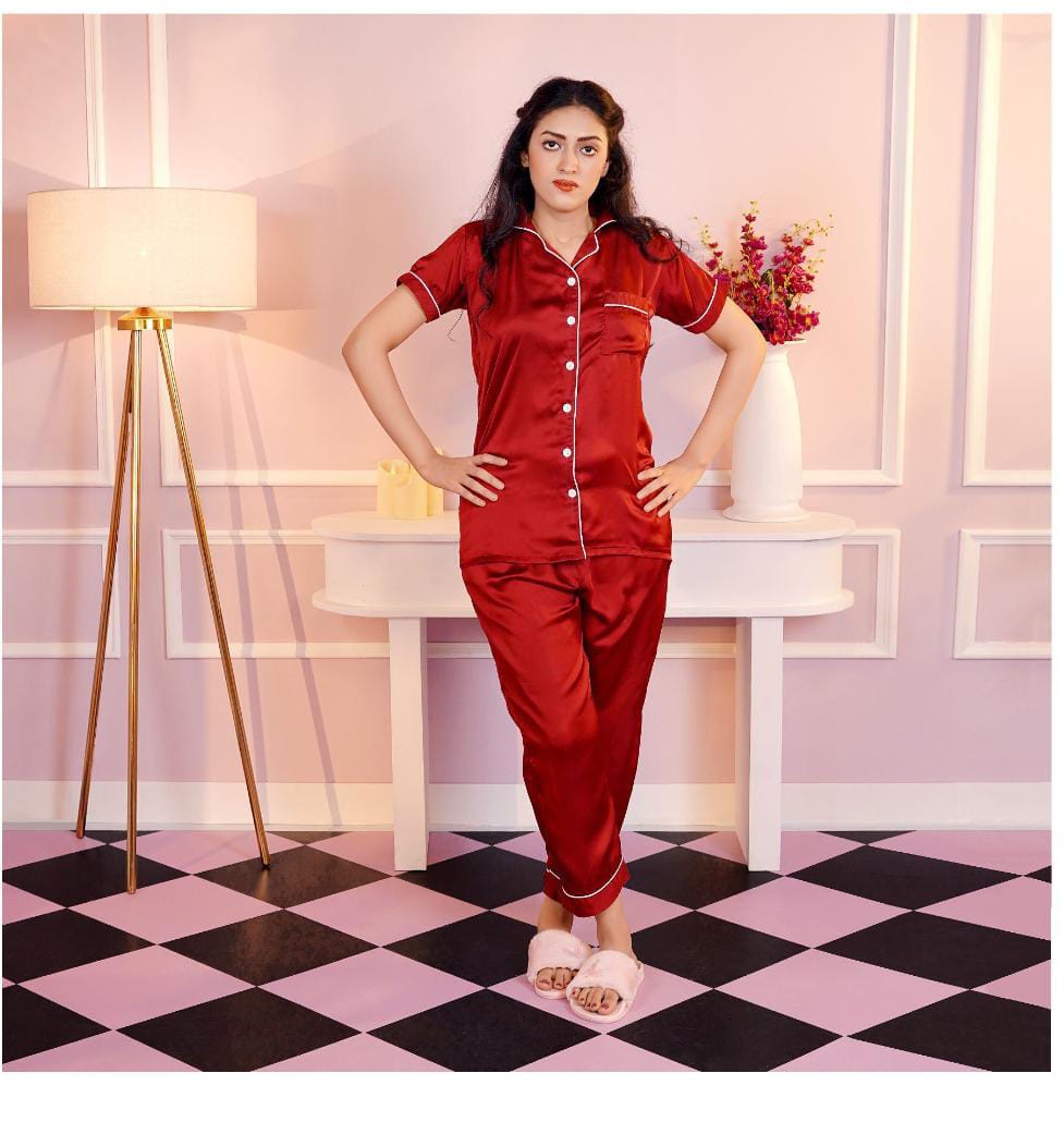 Women's Classic Satin Silk Short-Sleeve Pajama Set