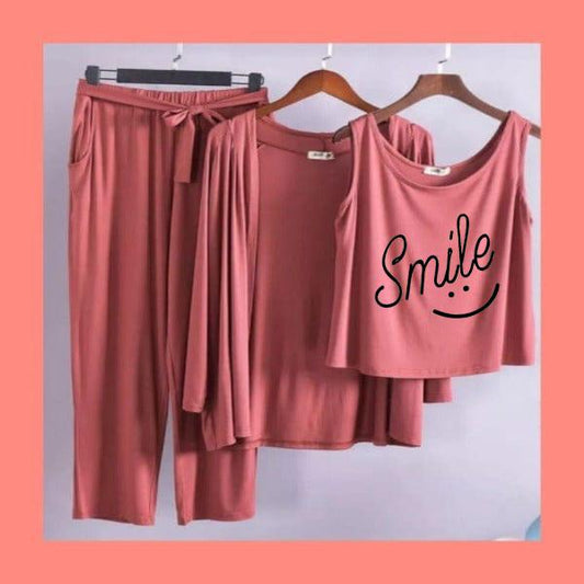 Stylish 3-Piece Black Loungewear Set - "Smile" Graphic