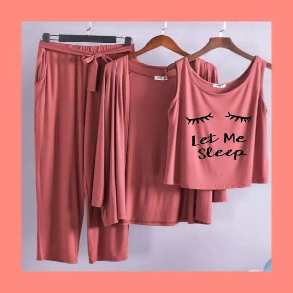 Women's 3-Piece Black Pajama Set - "Let Me Sleep" Graphic