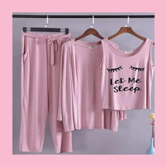 Women's 3-Piece Black Pajama Set - "Let Me Sleep" Graphic