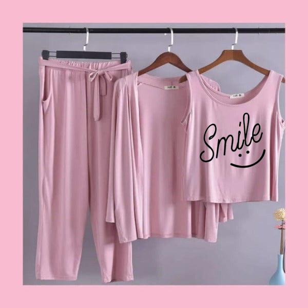 Stylish 3-Piece Black Loungewear Set - "Smile" Graphic