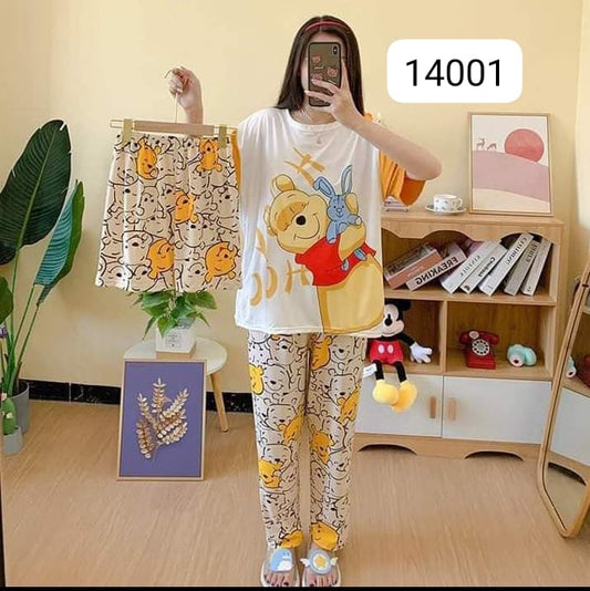 Women's 3-Piece Winnie the Pooh Pajama Set - T-Shirt, Trousers & Shorts