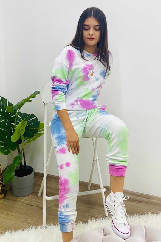 Women's Tie-Dye Fleece Tracksuit - Comfortable & Stylish Loungewear Set