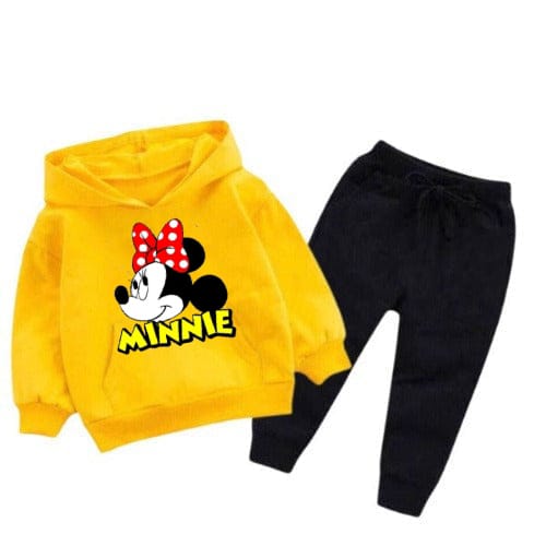 Kids Minnie Mouse Pajama Set - Cozy Fleece Hoodie & Pants (Bright Yellow)