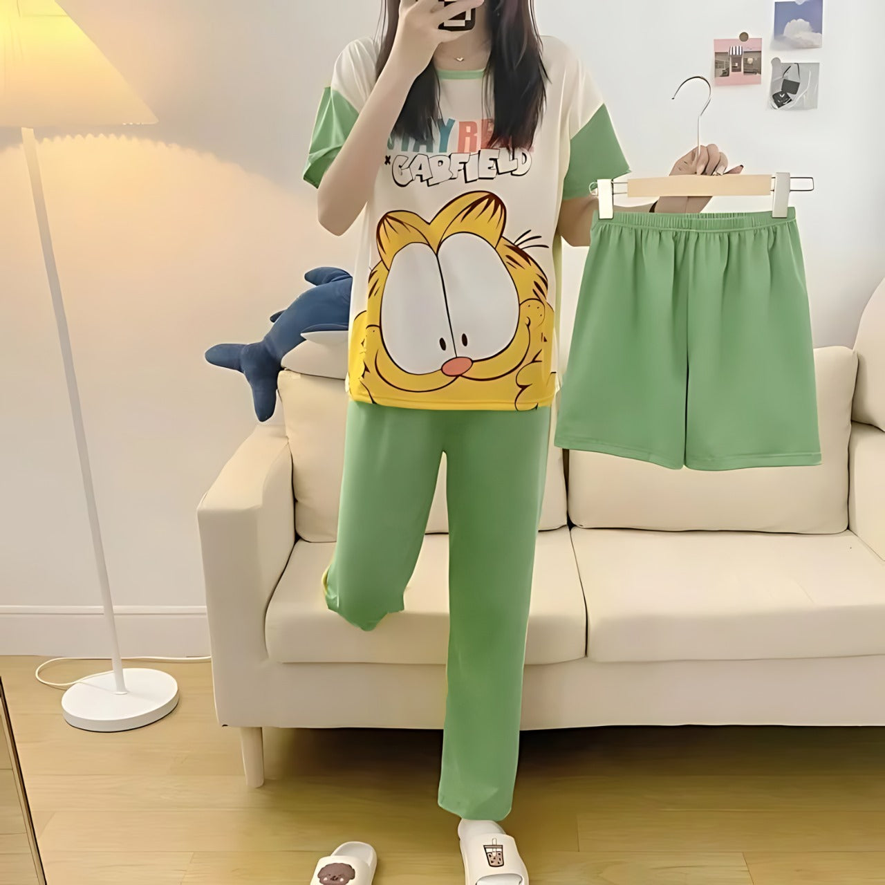 Women's 3-Piece Garfield Pajama Set - T-Shirt, Trousers & Shorts