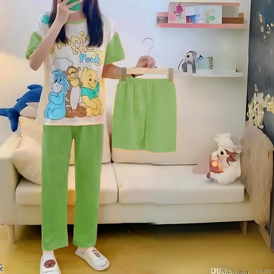 Women's 3-Piece Winnie the Pooh Pajama Set - T-Shirt, Trousers & Shorts