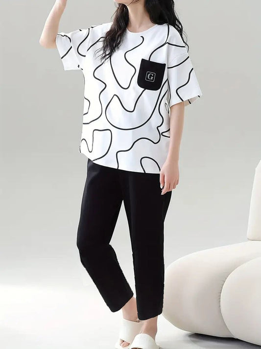 Women's Modern Abstract Print Pajama Set