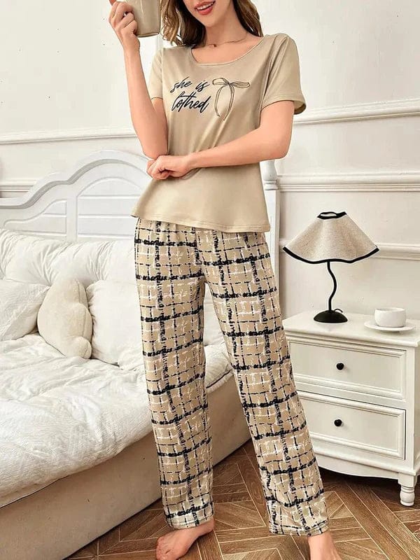 Women's "She is Loved" Graphic & Textured Plaid Pajama Set
