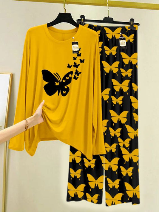 Starry Heart Butterfly Night Suit - Yellow & Black