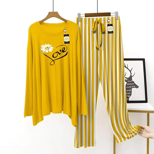 Love" Daisy Asymmetrical Tunic Set - Yellow & White Stripe