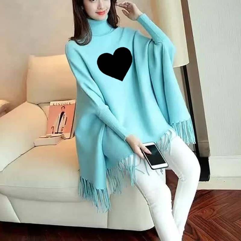 Heart Printed Poncho For Women
