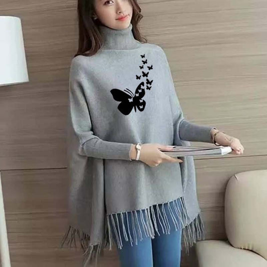 Flying Butterfly Printed Poncho For Women