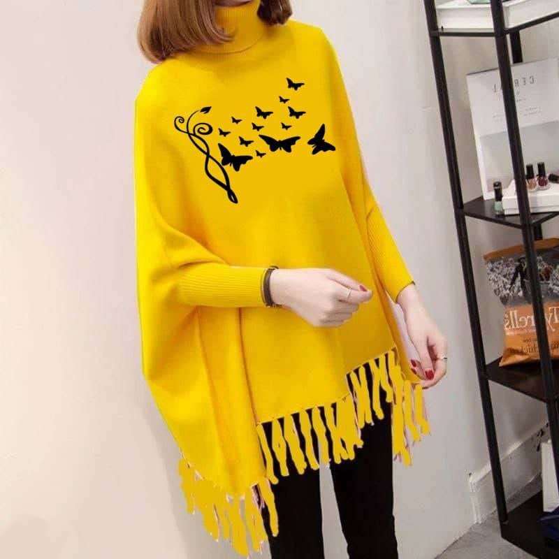 Butterflies Printed Poncho For Women