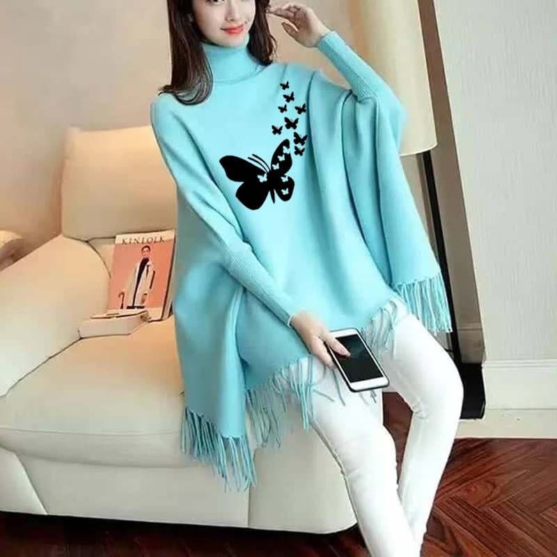 Flying Butterfly Printed Poncho For Women