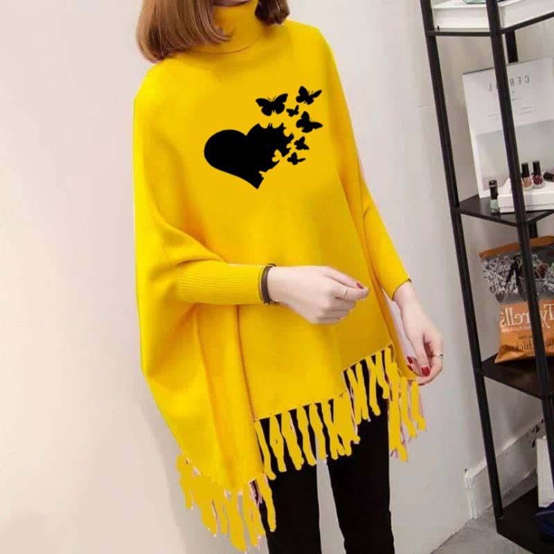 Flying Butterfly Heart Printed Poncho For Women