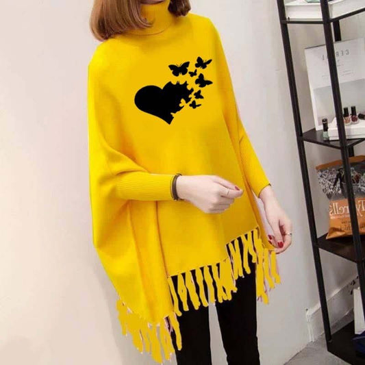 Flying Butterfly Heart Printed Poncho For Women