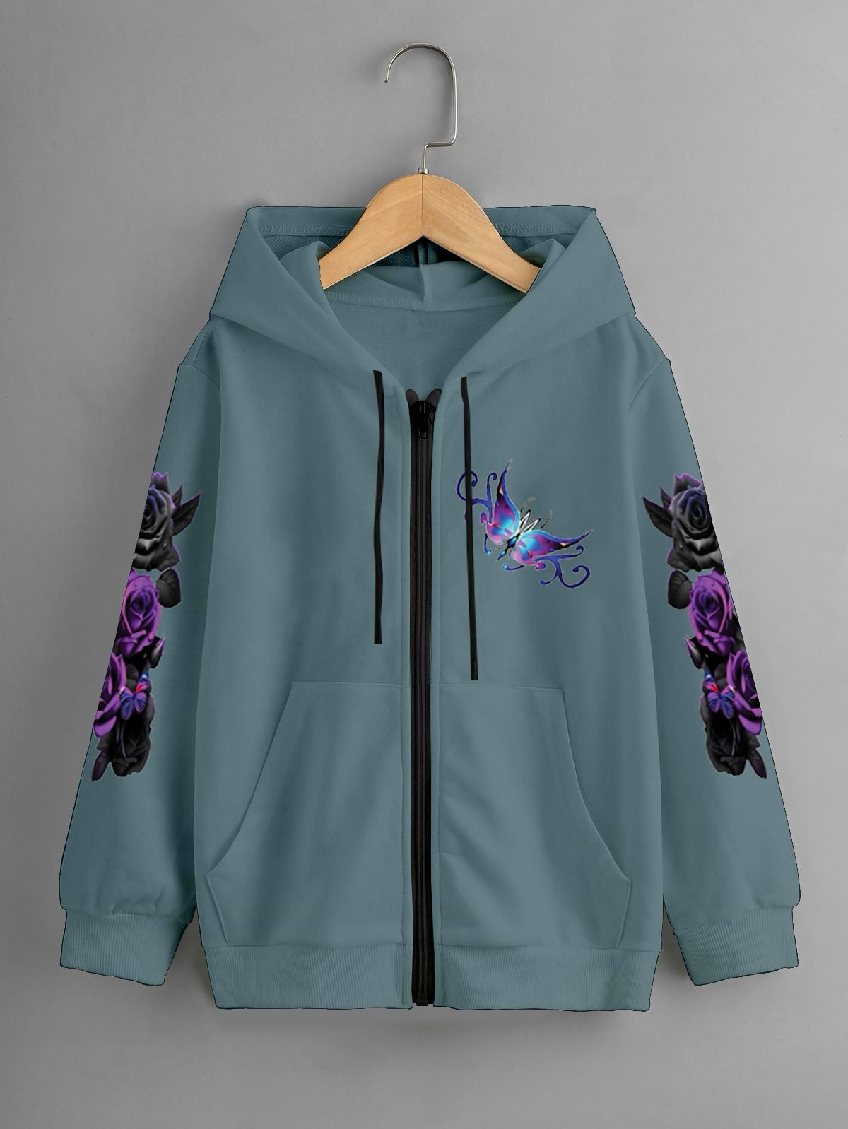 GIRLS PRINTED ZIPPER HOODIE