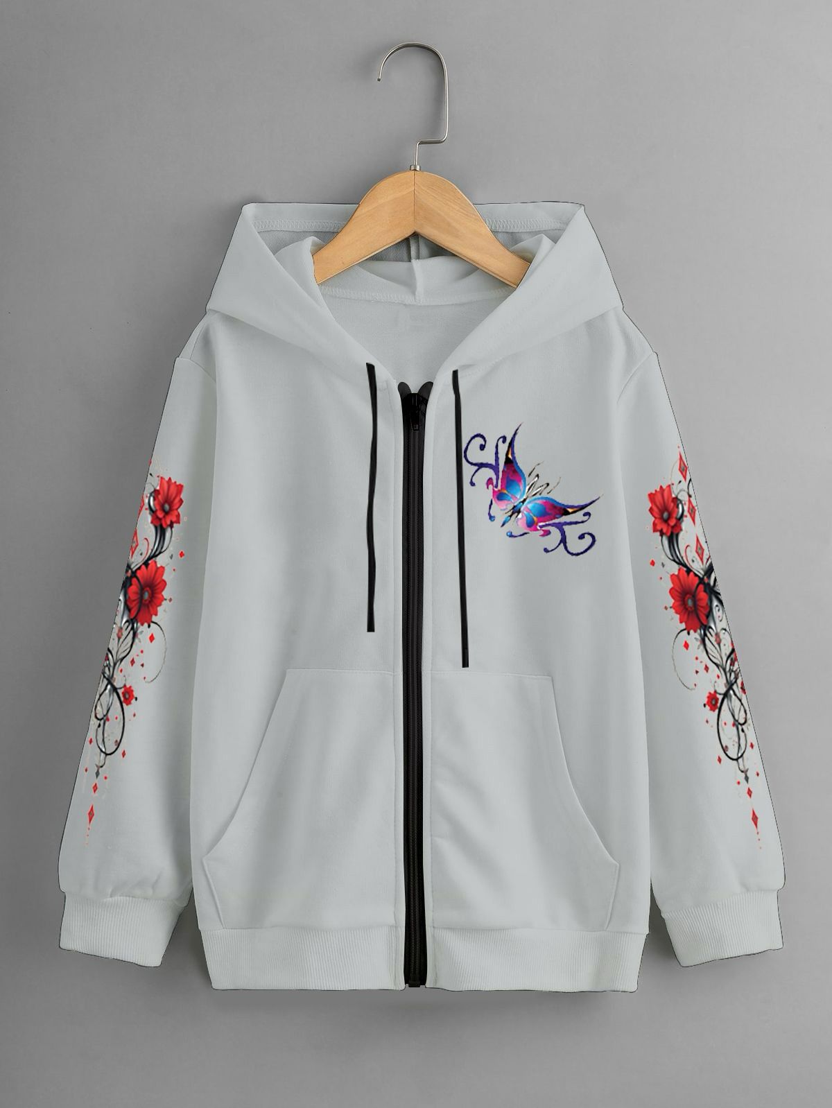 GIRLS PRINTED ZIPPER HOODIE