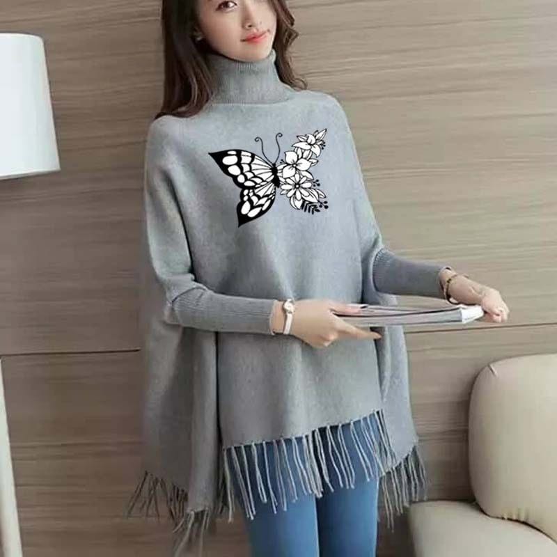 Butterfly Printed Poncho For Women