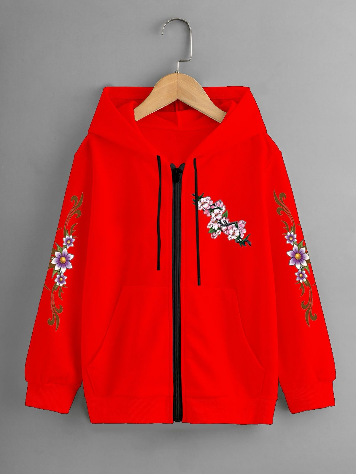 GIRLS PRINTED ZIPPER HOODIE