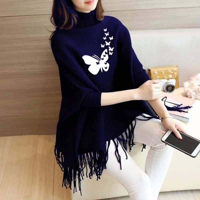 Flying Butterfly Printed Poncho For Women